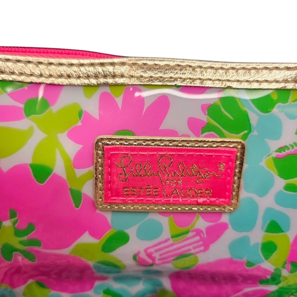 Lilly Pulitzer for Estee Lauder makeup bag vinyl colorful lipstick floral zipper - Picture 2 of 6